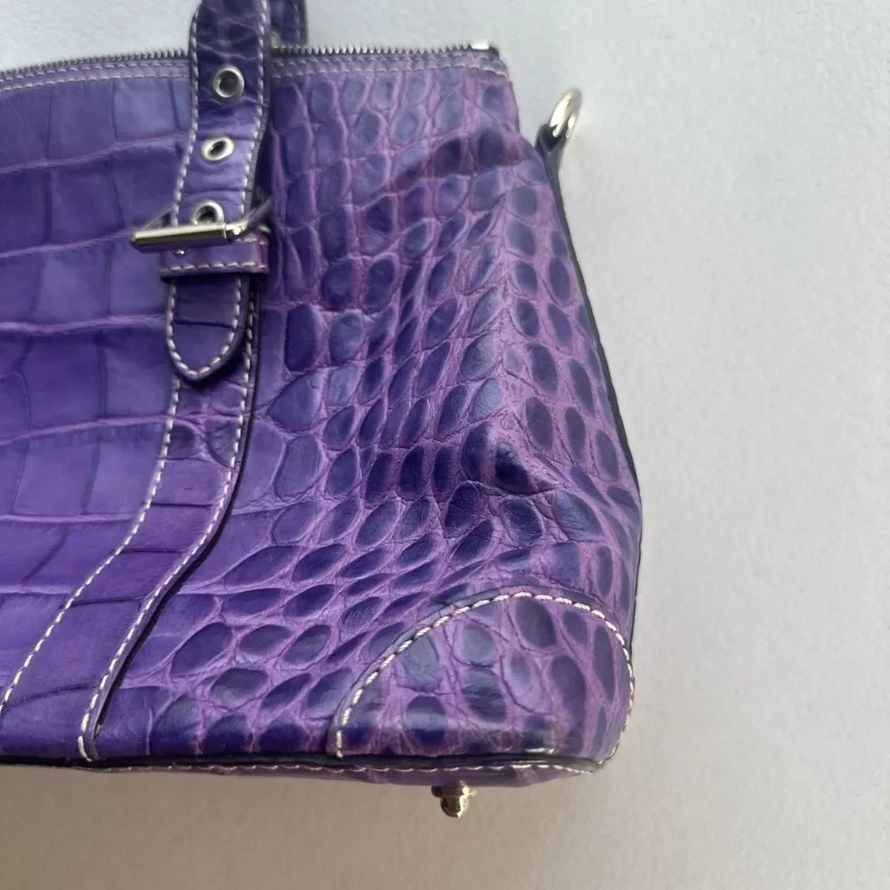 Dooney & Bourke Purple Nile Crocodile Embossed Domed Satchel Leather Bag Y2k